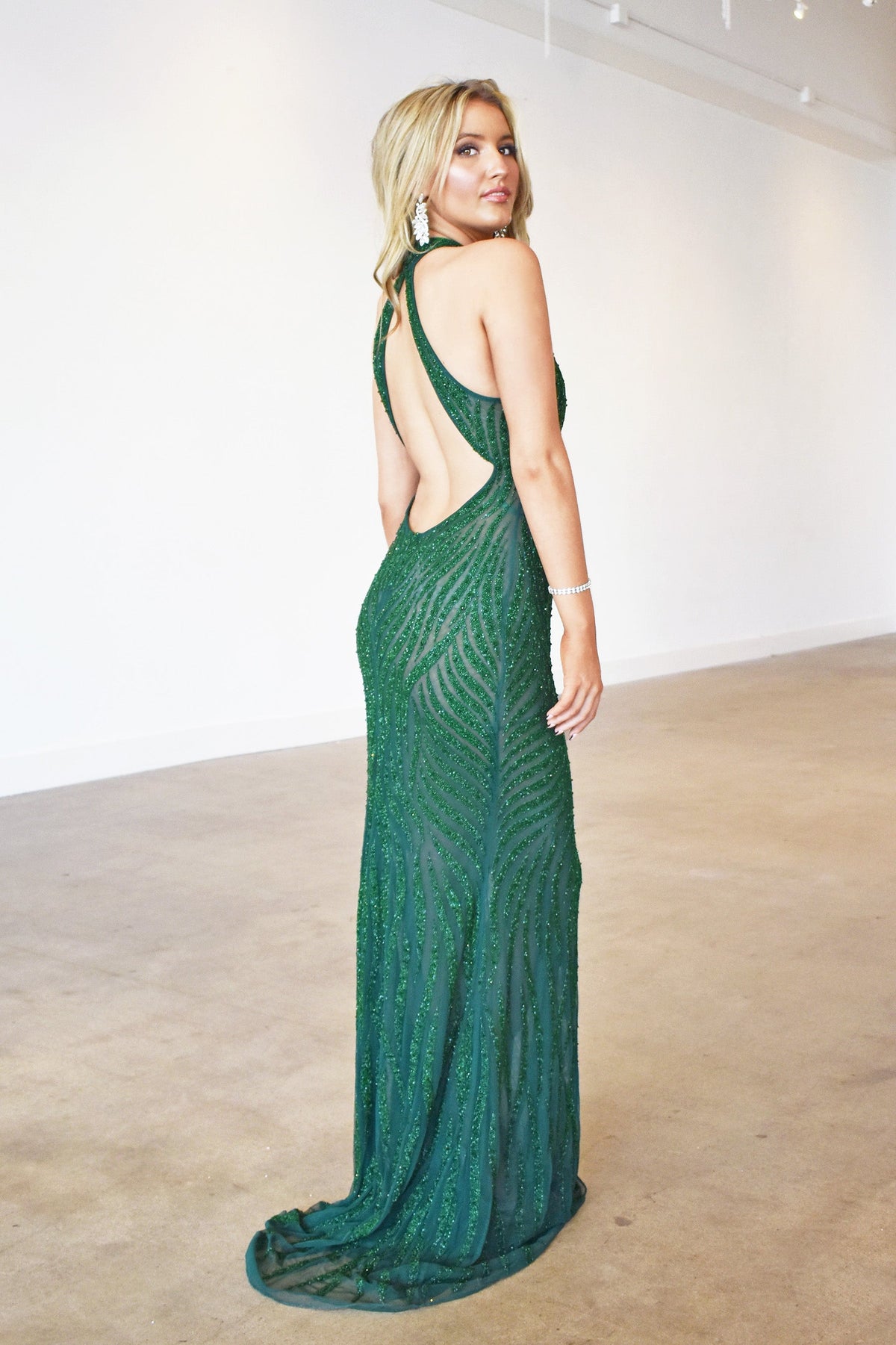 emerald green sheer long dress