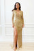 gold beaded mother of the bride dress